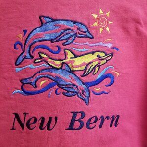 Vintage - New Bern  - Embroidered Sweatshirt - Men's L - Hot Pink - 100% Cotton